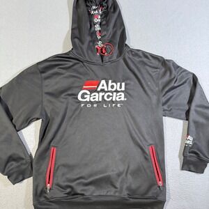 Abu‎ Garcia For Life Fishing Hoodie Black Red Pouch Pocket Pullover Mens Medium